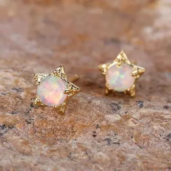 Маленькие серьги-гвоздики с пятиконечной звездой и белым огненным опалом для женщин, модные свадебные украшения золотого цвета золотой