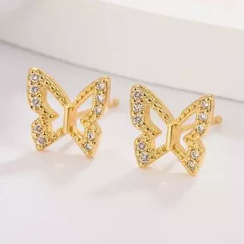 Маленькие серьги-гвоздики в форме бабочек, инкрустированные бриллиантами, японские и корейские модные темпераментные легкие роскошные женские серьги-гвоздики