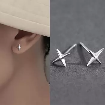 Маленькие серьги-гвоздики в стиле панк с крестом для подростков, серьги со звездами для пирсинга ушей, женские и мужские вечерние серьги, ювелирные изделия серебряный