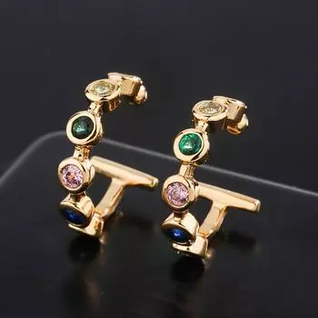 Маленькие серьги-гвоздики WWJ золотого цвета с цирконом для вечеринок разноцветный