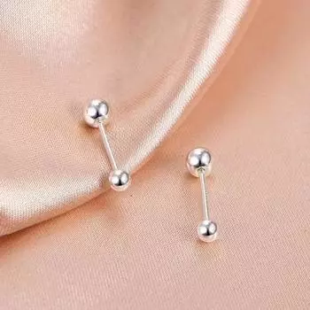 Маленькие серьги из стерлингового серебра для женщин, гипоаллергенные гвоздики для ушей, простые и универсальные спиральные серебряные горошины, двухголовые серьги 3mm