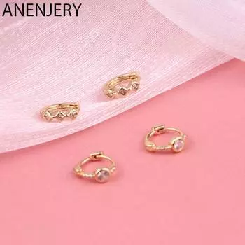 Маленькие серьги-кольца ANENJERY, универсальные круглые кольца с цирконом, модные украшения