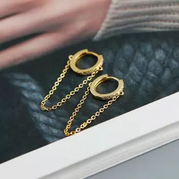 Маленькие серьги-кольца из стерлингового серебра 925 пробы с цирконами, простая французская цепочка с кисточками, застежка на ухо, универсальные серьги Pendientes Oro 18k золотистый