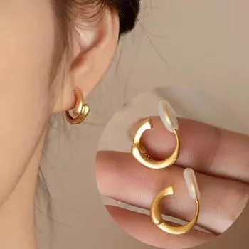 Маленькие серьги-кольца с геометрическим узором, немые золотые серьги без пирсинга, женские зажимы для ушей в виде противомоскитной катушки