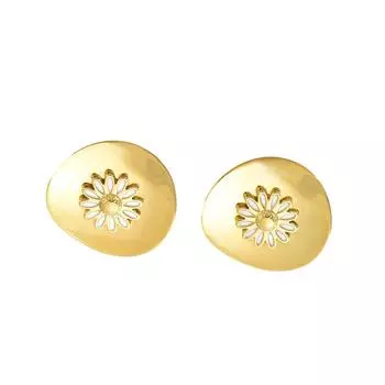 Маленькие серьги-маргаритки из нержавеющей стали премиум-класса Sense Disc с белыми каплями масла 18 карат из нержавеющей стали/золота