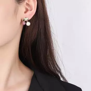 Маленькие серьги с вишневым жемчугом, новые серьги премиум-класса, серьги-иглы из серебра Dopamine Fresh S925 платиновый