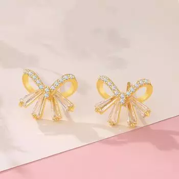 Маленькие серебряные серьги-гвоздики S925 Han Edition, серьги с цирконом, женские серьги с кристаллами в форме феи золотой