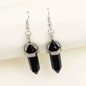 Маленькие шестиугольные серьги с кристаллами, серьги-пули из натурального камня.