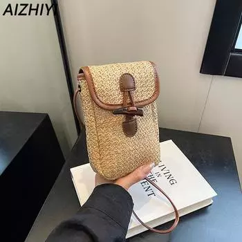 Маленькие соломенные сумки через плечо, кошельки для сотовых телефонов для женщин, летняя пляжная сумка из рафии, плетеная сумка через плечо, держатель для карточек для отпуска, сумка-кошелек синий