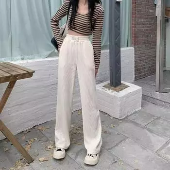 Маленькие стройнящие вельветовые универсальные брюки-палаццо длиной до пола с флисовой подкладкой L (111-120 jin)