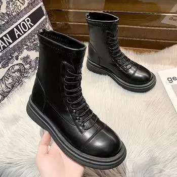 Маленькие стройные ноги с высоким голенищем Ботинки Martin для женщин 2024 года, короткие ботинки из мягкой кожи в британском стиле, универсальные и тонкие одинарные ботинки для женщин [30 days quality assurance]