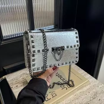 Маленькие сумки через плечо с заклепками для женщин, сумка через плечо в стиле панк, сумка на цепочке, сумки из искусственной кожи, женские дизайнерские сумки