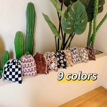 Маленькие сумки для монет на шнурке, кошелек, милая тканевая сумка в клетку с цветами, косметичка в клетку для девочек, держатель для губной помады, ключ-карты, сумка для хранения