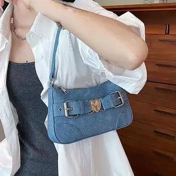 Маленькие сумки из искусственной кожи с дизайном подмышек для женщин, новинка 2024 года, модная сумка через плечо, женские сумки светло-синий