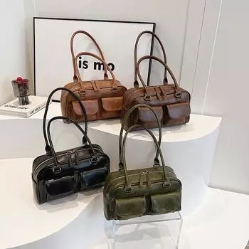 Маленькие сумки на плечо с двойными карманами для женщин, новинка 2024 года, модный тренд, дизайнерская сумка подмышками, женские сумки и кошельки коричневый