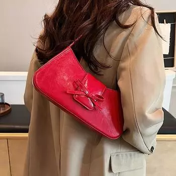 Маленькие сумки подмышками с бантом для женщин, 2024 корейская мода, женская сумка из искусственной кожи, сумки и кошельки красный