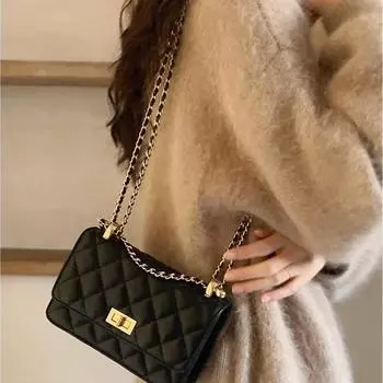 Маленькие сумки с вышивкой нитками в форме ромба, женские сумки, популярные и универсальные сумки через плечо с цепочкой, маленькие квадратные сумки на одно плечо чёрный