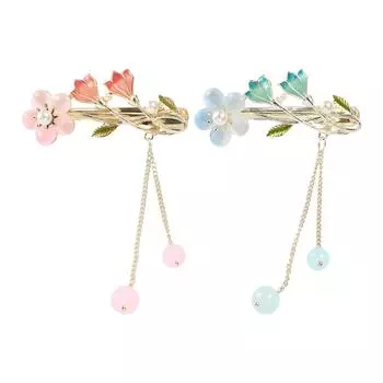 Маленькие свежие аксессуары для волос с цветочным принтом, головной убор Ханфу, длинная заколка с кисточкой, заколка для волос в китайском стиле