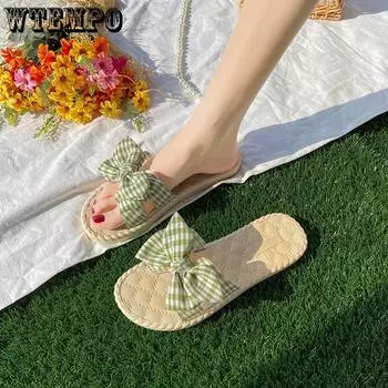 Маленькие свежие тапочки с плоской подошвой и одним словом. Женский летний дизайн. Смысл носить модные пляжные сандалии и тапочки. 36-37 зелёный