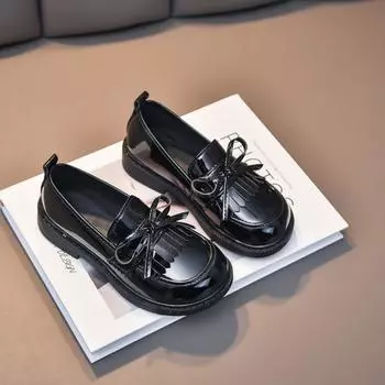 Маленькие туфли для девочек весна и осень новые детские туфли принцессы на мягкой подошве для больших девочек черные одинарные туфли прилив 26 чёрный