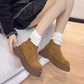 Маленькие туфли на толстой подошве женские ботинки Martin 2024 новые бархатные теплые зимние ботинки короткие ботинки 35