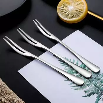 Маленькие вилки из нержавеющей стали для коктейлей, закусок, десертов, вечеринок, 10 штук, 2-зубчатая вилка для фруктов, бытовая