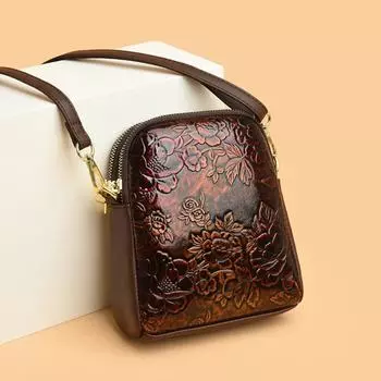 Маленькие винтажные сумки через плечо с цветочным узором для женщин, высококачественная мягкая кожаная женская сумка через плечо, дизайнерская сумка зелёный