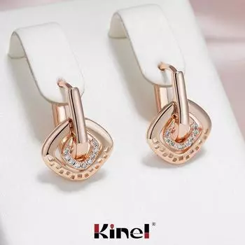 Маленькие висячие серьги Kinel цвета розового золота для женщин, ювелирные изделия с кристаллами циркона розового золота