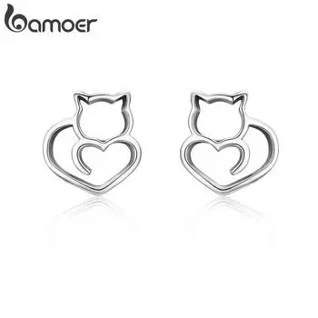 Маленькие женские серьги-гвоздики BAMOER Authentic Cute Cat SCE271