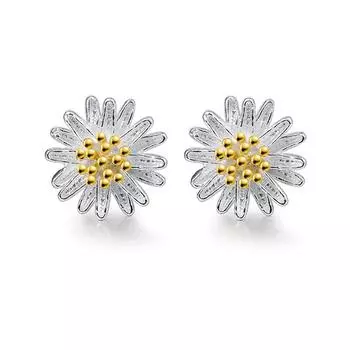 Маленькие женские серьги-ромашки в японском и корейском стиле с простыми солнечными цветками