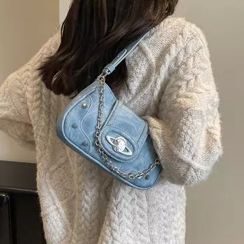 Маленькие женские сумки через плечо из искусственной кожи, зимняя сумка с цепочкой для подмышек, 2024, сумки и кошельки, модная сумка через плечо синий