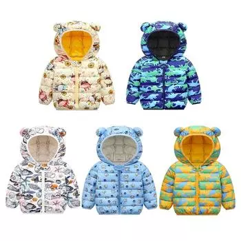 Маленькие зимние пуховики с принтами динозавров для мальчиков и девочек 110