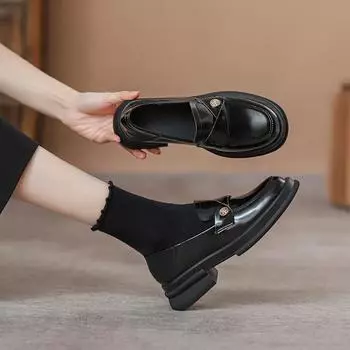 Маленькие золотые монеты ленивые мокасины на толстой подошве с толстым каблуком женские ретро британский стиль однопедальные маленькие кожаные туфли одинарные туфли женские новые 34 коричневый