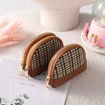 Маленький элегантный тканевый холст с рисунком «гусиная лапка» Мини женский кошелек для монет держатели для карт кошелек кожаная сумка black-single zipper