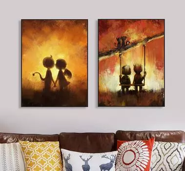 Маленький ангел и дьявол, украшение для гостиной, спальни, постер, картина, декор для детской комнаты, холст, настенные художественные постеры и принты 21*30cm