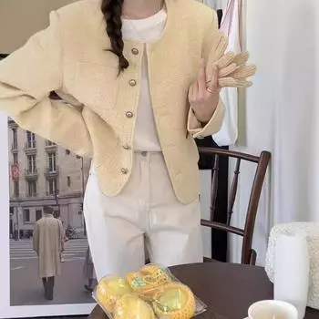 Маленький аромат однобортный шерстяной пиджак женский осенний ретро темперамент маленький мужской укороченный топ S фиолетовый