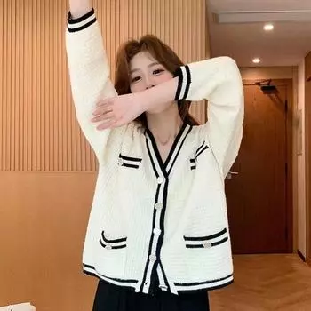 Маленький ароматный ленивый свитер, кардиган 2022, вязаный высококачественный нежный свободный свитер в студенческом стиле с длинными рукавами, женский One Size зелёный