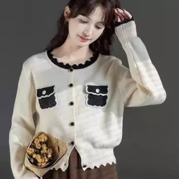 Маленький ароматный темпераментный свитер во французском стиле, женский весенне-осенний свободный дизайн, нишевый вязаный кардиган, свитер One Size белый