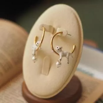 Маленький белый котенок жемчужные эмалевые серьги ручной работы эмалевая глазурь роскошные простые серьги подарки cat