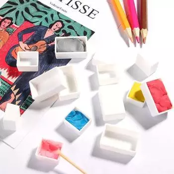 Маленький белый пустой пластиковый поддон для краски Пластиковые кюветы для акварельных красок Студенческая живопись style 10