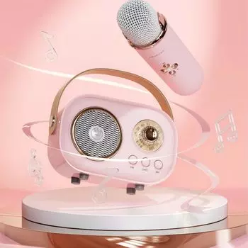 Маленький Bluetooth-динамик с микрофоном для караоке дома, перезаряжаемый беспроводной микрофон, беспроводной караоке-микрофон с ручкой регулировки громкости