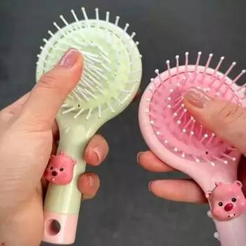 Маленький бобёр 2-в-1 Зеркальная расческа Милая мультяшная расческа на воздушной подушке Портативная студенческая общежитие Девушка Стиль Ручная расческа розовый