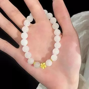 Маленький браслет с персиковым цветком, женский легкий роскошный браслет в национальном стиле из синтетического белого нефрита.