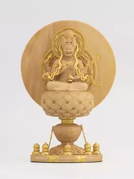 Маленький Будда Айзен Мёо из золотой глины и дерева, украшение Айзен Мёо 11,6 см (Деревянный самшит, отделка)_Статуя Будды, фигурка, резьба, (ГСБ золотой