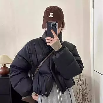 Маленький человек хлеб хлопковая одежда 2024 зимняя жареная курица толстый воротник стойка хлопковая одежда короткая куртка симпатичная теплая хлопковая одежда женская S белый