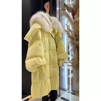 Маленький человек, иностранный стиль, чайный стиль, девочка, желтый пушистый воротник, длинный пуховик, куртка в ленивом стиле. S