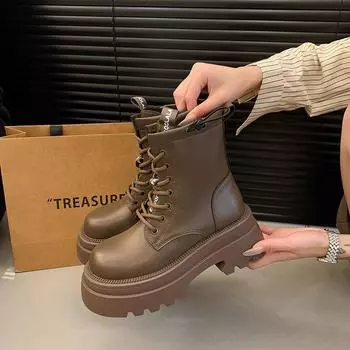 Маленький человек увеличивает рост ботинки Martin женские ретро 2024 новые зимние британские ветряные уличные короткие одинарные ботинки на толстой подошве прилив 35 коричневый