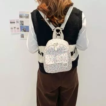 Маленький цветочный холщовый рюкзак для женщин, новый небольшой свежий тренд, повседневная сумка из бархата, мини-рюкзак белый