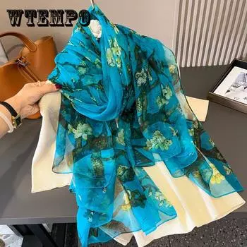 Маленький цветочный узор со звездами для женщин, элегантный шифоновый жоржетовый шарф-бандана, летний пляжный солнцезащитный тонкий хиджаб-шаль