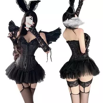 Маленький Дьявол Косплей Хэллоуин Сексуальный Корсет Нижнее Белье Королева Комплект Ног Показ Мини Юбка Pannier Кролик Девушка Рождественский Санта Черный Маскарадный Костюм